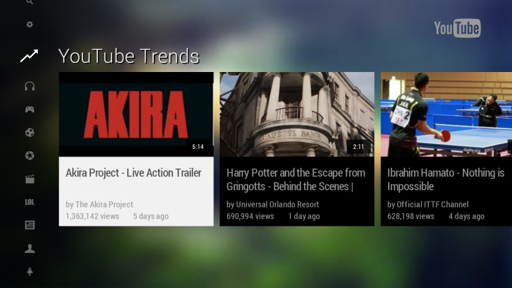 YouTube on OUYA screenshot